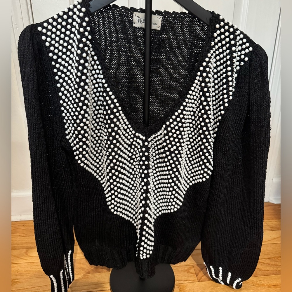 Nicole of Miami Vintage 1980’s Black and White Beaded V-neck sweater